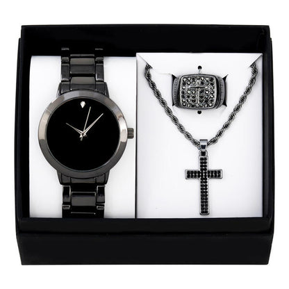 Metal Band Watches w/Necklace and Ring Gift-Set - W1K3-001