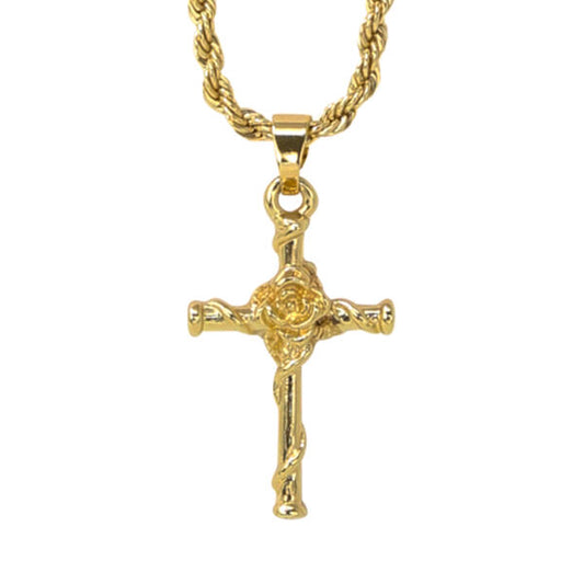 Rose Cross Pendant with 3mm Rope Chain 24" - NPC-003
