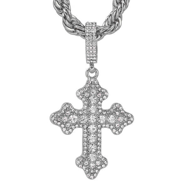 Iced Large Cross Pendant with 8mm Rope Chain 24" - HC-8084