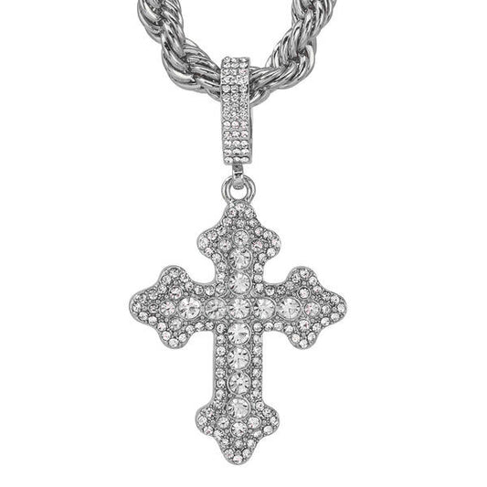 Iced Large Cross Pendant with 8mm Rope Chain 24" - HC-8084