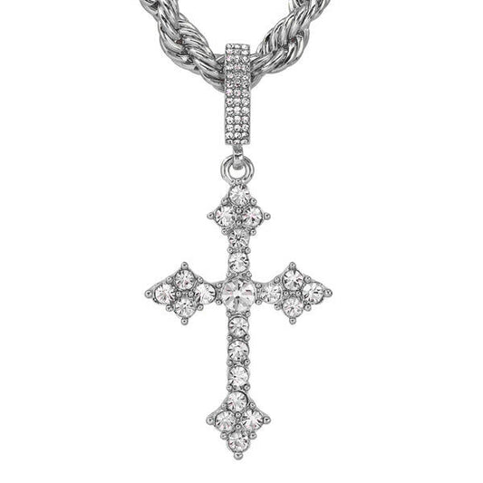 Iced Large Cross Pendant with 8mm Rope Chain 24" - HC-8083