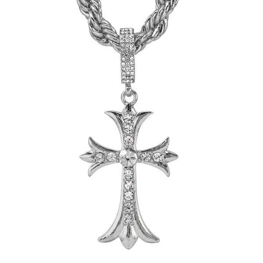 Iced Large Cross Pendant with 8mm Rope Chain 24" - HC-8081