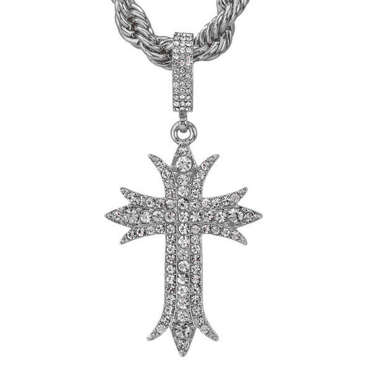 Iced Large Cross Pendant with 8mm Rope Chain 24" - HC-8080