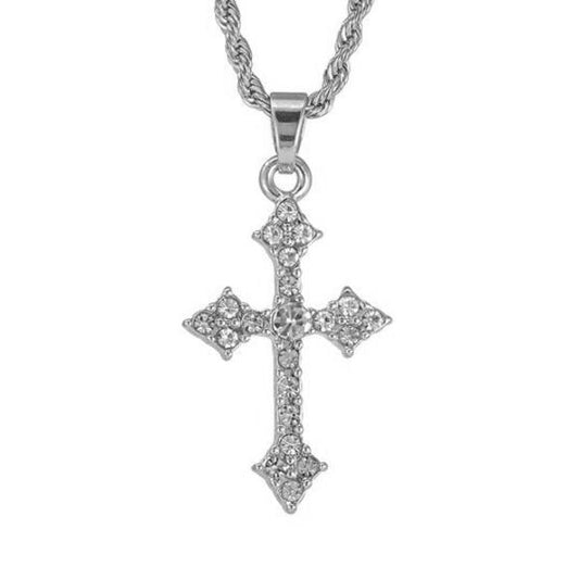 Iced Mini Cross Pendant with 3mm Rope Chain 24" - HC-408
