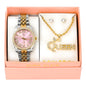 Ladies Metal Band Watch and Queen Necklace Set - LW1K-103