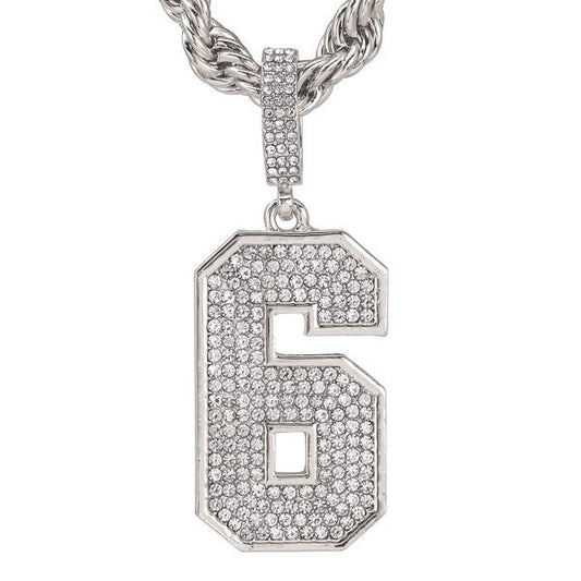 Iced Large 6 Pendant with 8mm Rope Chain 24" - HC-8079