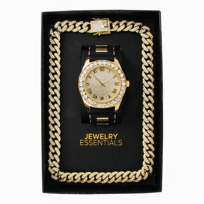 Watch and Iced Out Cuban Chain Gift Set - WCH-121