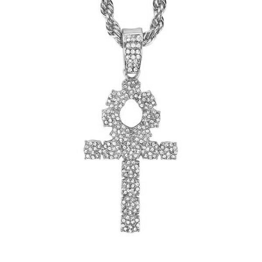 Iced Large Cross Pendant with 8mm Rope Chain 24" - HC-5117**