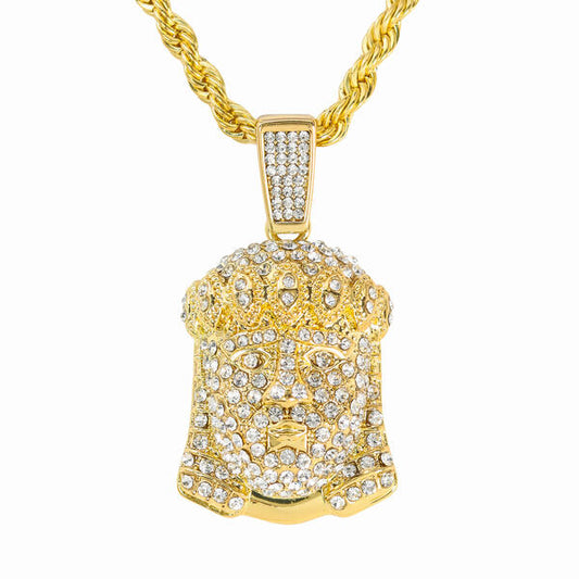 Iced Medium Jesus Pendant with 4mm Rope Chain 24" - RC-1013