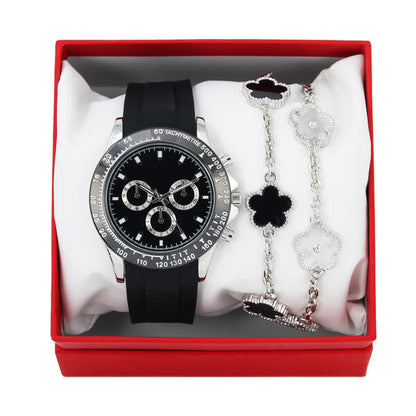Men's Watch and Clover Bracelet Set - W2BR-008