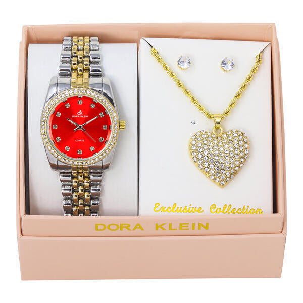 Ladies Metal Band Watch and Heart Necklace Set - LW1K-104