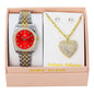 Ladies Metal Band Watch and Heart Necklace Set - LW1K-104