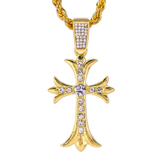 Iced Medium Cross Pendant with 4mm Rope Chain 24" - HC-1398