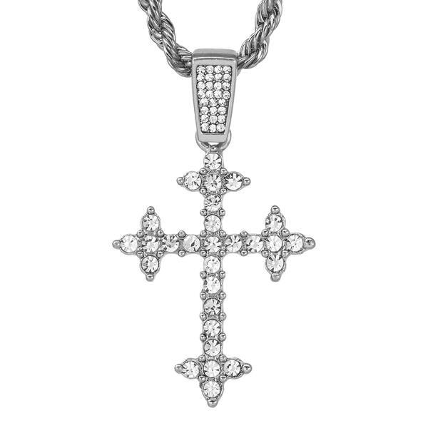 Iced Medium Cross Pendant with 4mm Rope Chain 24" - HC-1399