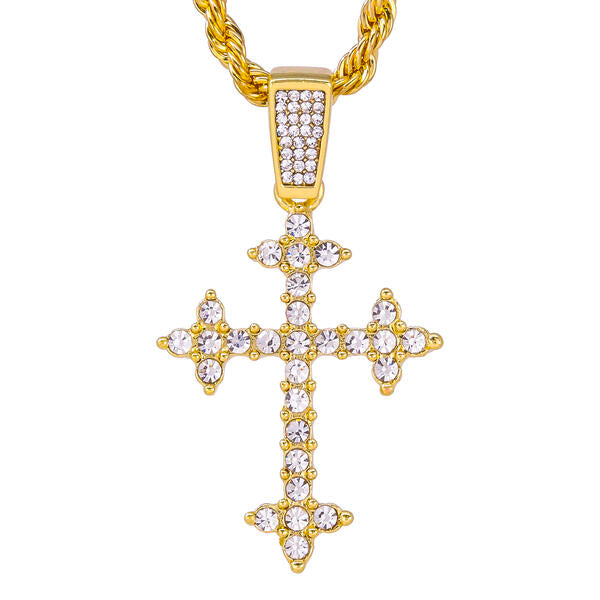 Iced Medium Cross Pendant with 4mm Rope Chain 24" - HC-1399