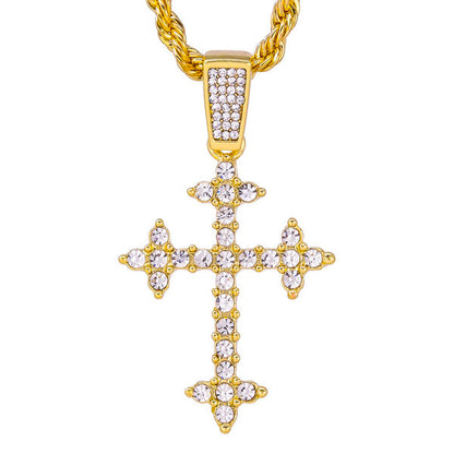 Iced Medium Cross Pendant with 4mm Rope Chain 24" - HC-1399