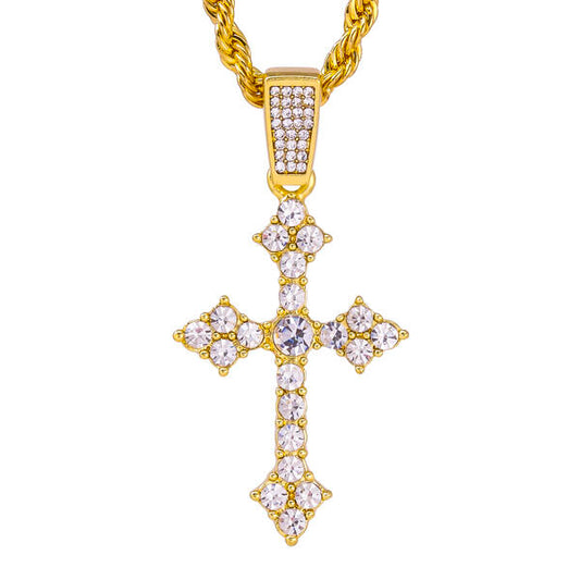 Iced Medium Cross Pendant with 4mm Rope Chain 24" - HC-1400