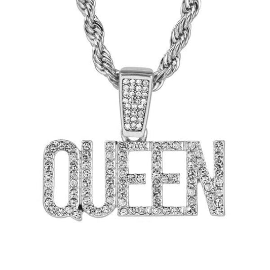 Iced Medium Queen Pendant with 4mm Rope Chain 24" - RC-1006
