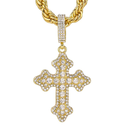 Iced Large Cross Pendant with 8mm Rope Chain 24" - HC-8084