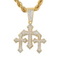 Large Iced Triple Cross Pendant with 12mm Iced Cuban Chain - H9N-154