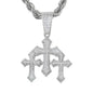 Large Iced Triple Cross Pendant with 12mm Iced Cuban Chain - H9N-154