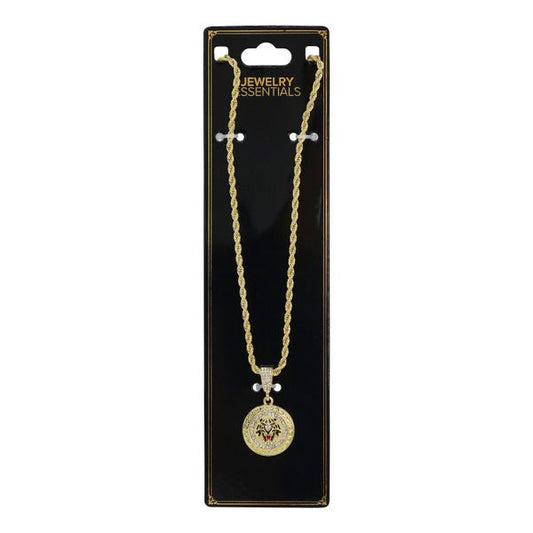 Iced Medium Lion Pendant with 4mm Rope Chain 24" - CRDHC-1376