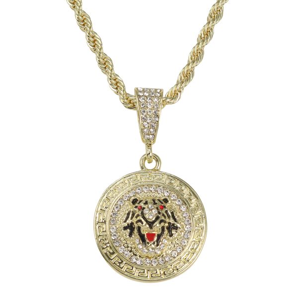 Iced Medium Lion Pendant with 4mm Rope Chain 24" - CRDHC-1376