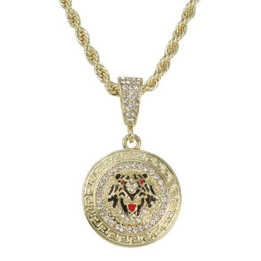 Iced Medium Lion Pendant with 4mm Rope Chain 24" - CRDHC-1376