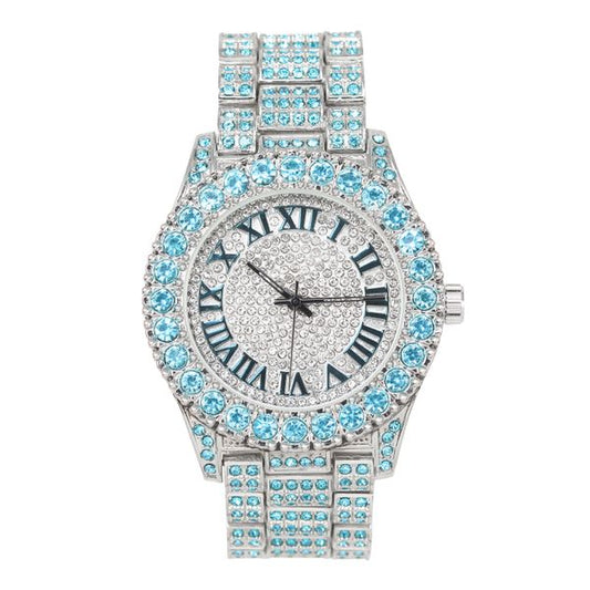 Iced Out Ladies Metal Band Watch -  8719L-MB