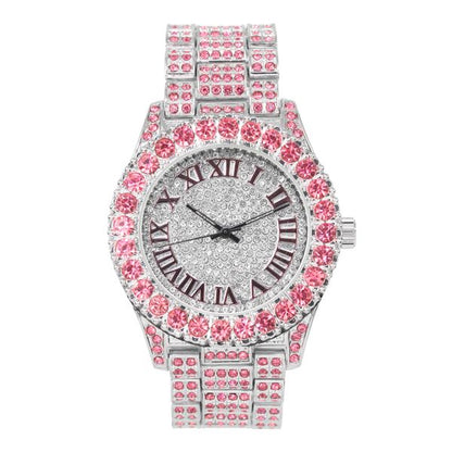 Iced Out Ladies Metal Band Watch -  8719L-MB