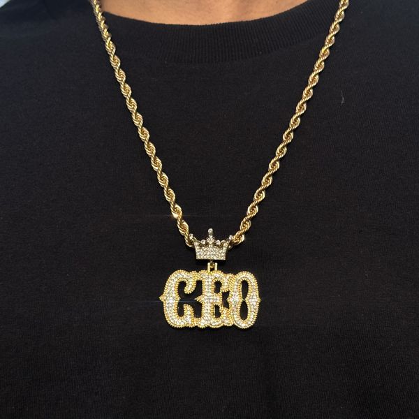 Iced Large CEO Pendant with 8mm Rope Chain 24" - RC-5015