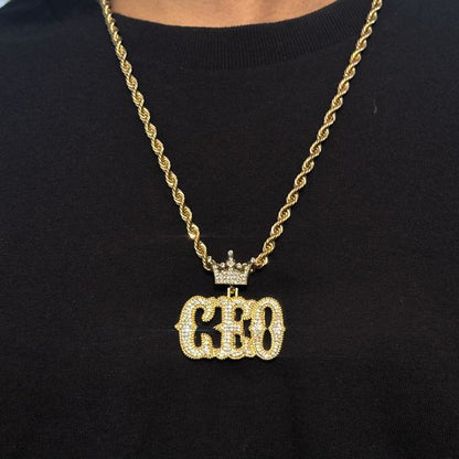 Iced Large CEO Pendant with 8mm Rope Chain 24" - RC-5015
