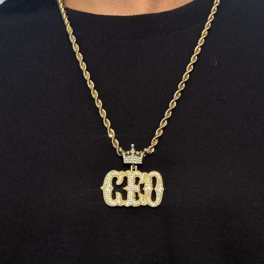 Iced Large CEO Pendant with 8mm Rope Chain 24" - RC-5015