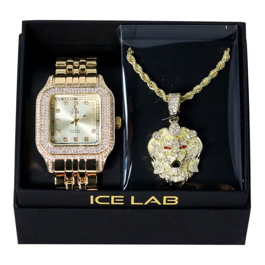 Watch & Lion Pendant Gift Set  - W1K4-106