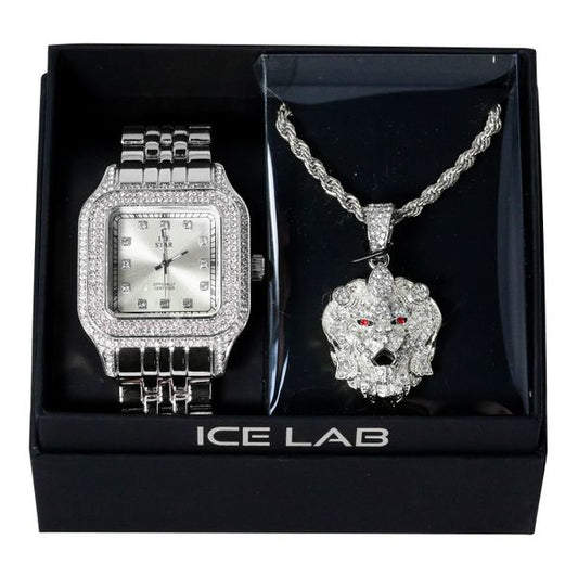 Watch & Lion Pendant Gift Set  - W1K4-106