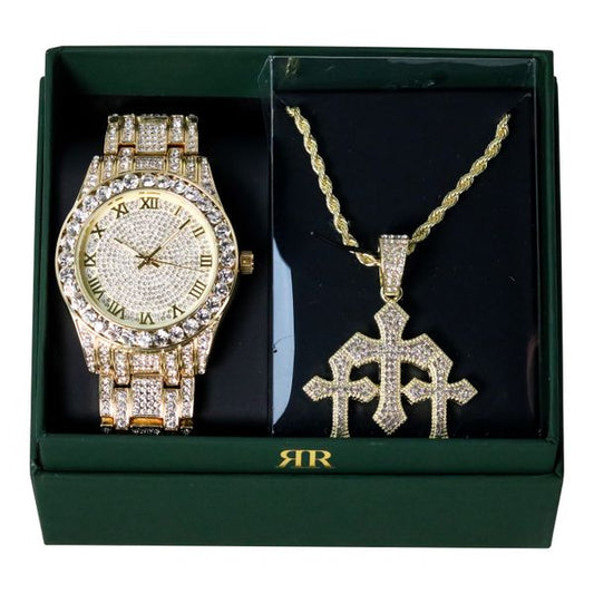 Watch & 3-Cross Pendant Gift Set - W1K4-102