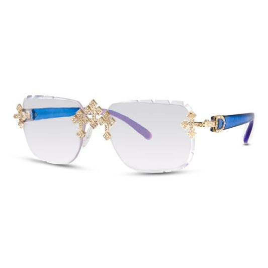 Sunglasses with decorative frame on a white background