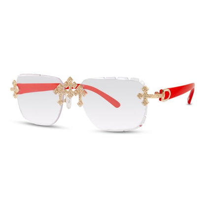 Clear Lens Red Temple Triple Cross Sunglasses - ASG-205