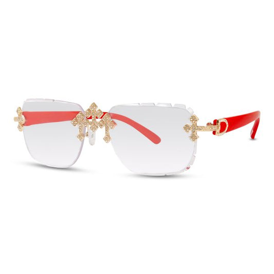 Clear Lens Red Temple Triple Cross Sunglasses - ASG-205