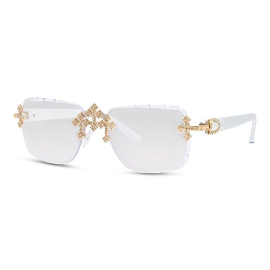 Clear Lens Opaque White Temple Sunglasses  - ASG-103