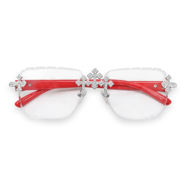 Clear Lens Red Temple Triple Cross Sunglasses - ASG-205