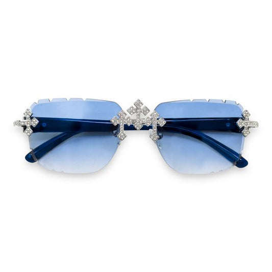 Blue Lens Navy Blue Temple Triple Cross Sunglasses - ASG-110