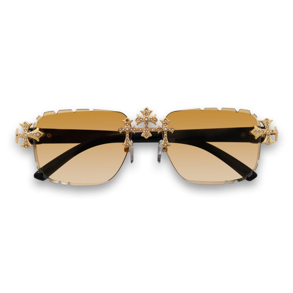 Brown Gradient Lens Black Temple Triple Cross Sunglasses - ASG-135