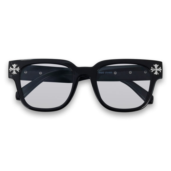 Light Black Sunglasses with Cross Chrome Temple - ASG-302