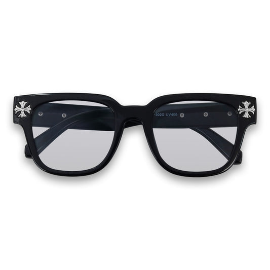 Light Black Sunglasses with Cross Chrome Temple - ASG-302