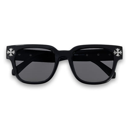 Black Sunglasses with Cross Chrome Temple - ASG-301