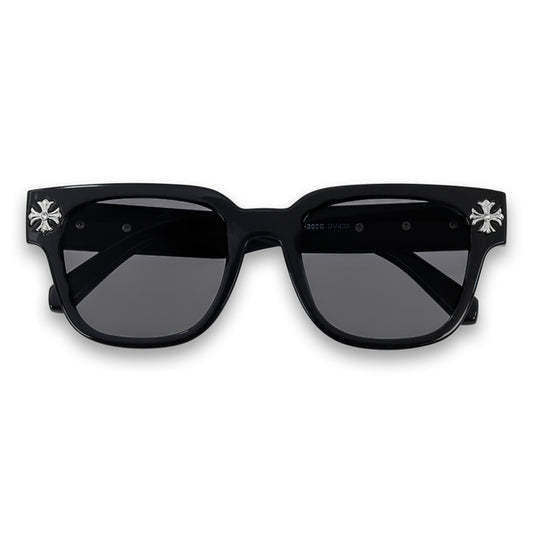 Black Sunglasses with Cross Chrome Temple - ASG-301