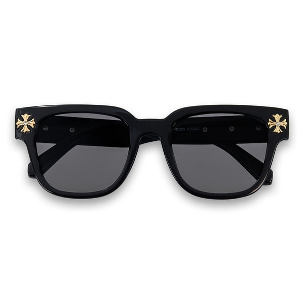 Black Sunglasses with Cross Chrome Temple - ASG-301