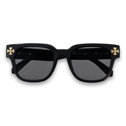 Black Sunglasses with Cross Chrome Temple - ASG-301