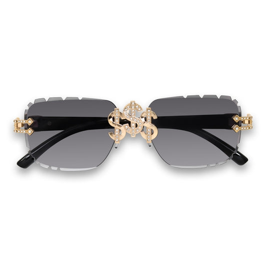Iced Dollar Sign - Smoke Gradient Black Temple Sunglasses - ASG-402